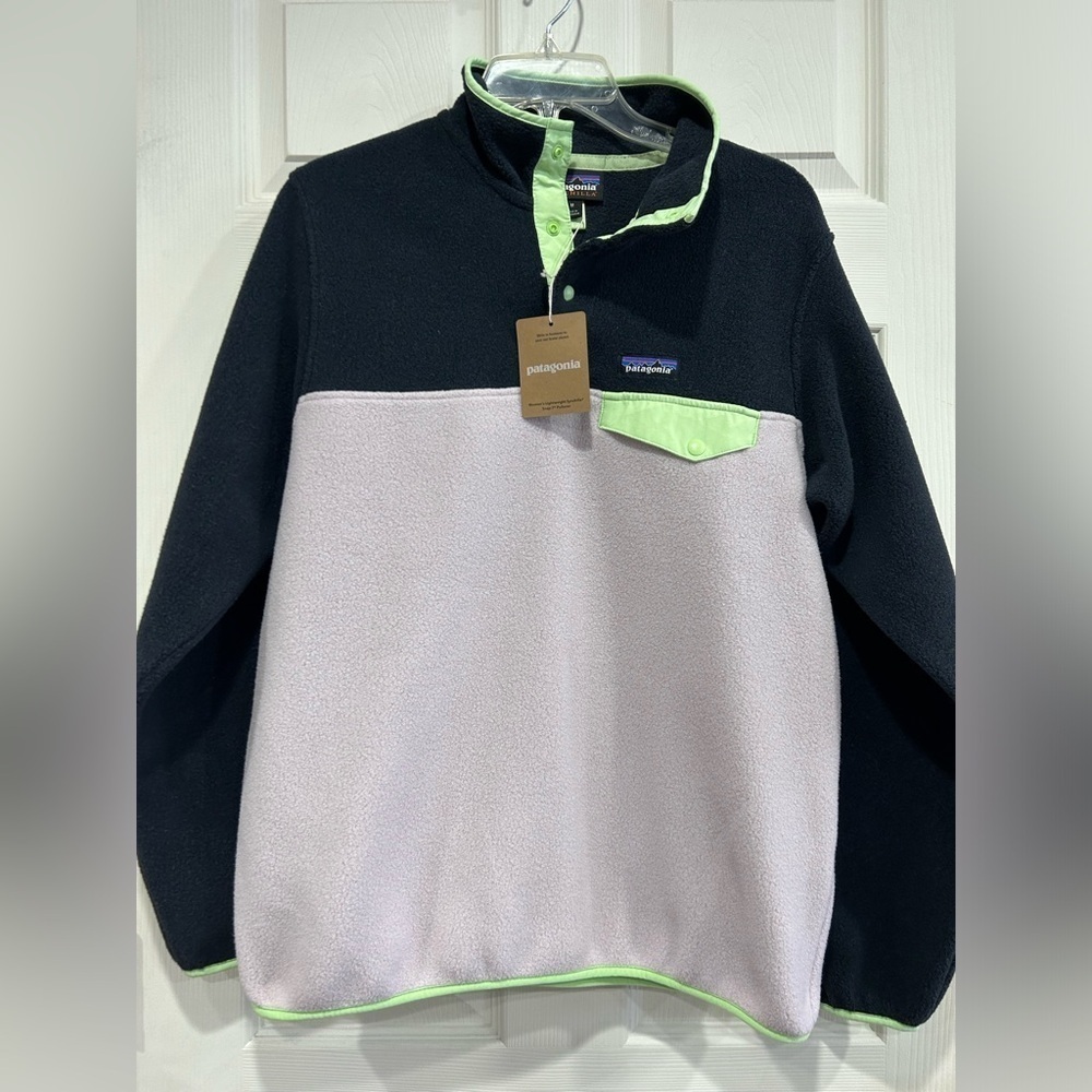 Patagonia Women’s Medium Synchilla Snap-T Fleece Pullover Jacket Purple Navy NWT